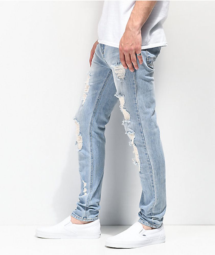 Empyre Verge Sprint Blue Distressed Tapered Skinny Jeans