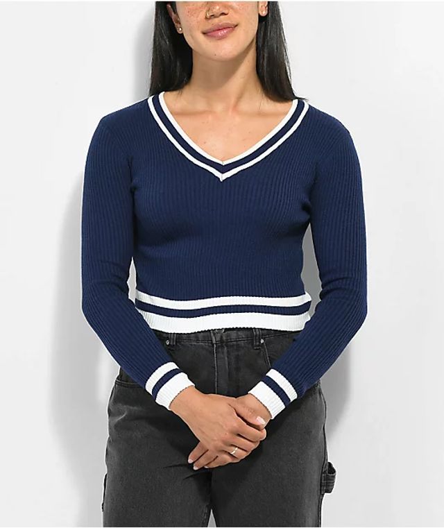 V-Neck Cropped Sweater