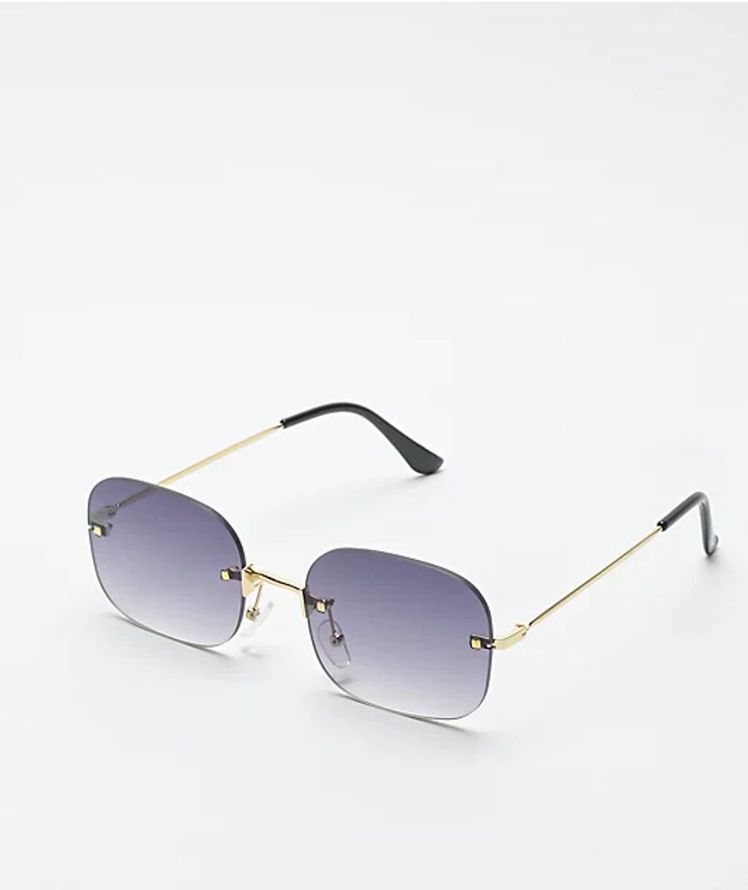 Frameless Black & Gold Rectangle Sunglasses