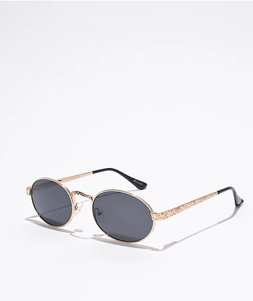 Glassy Zion Gold & Black Round Sunglasses