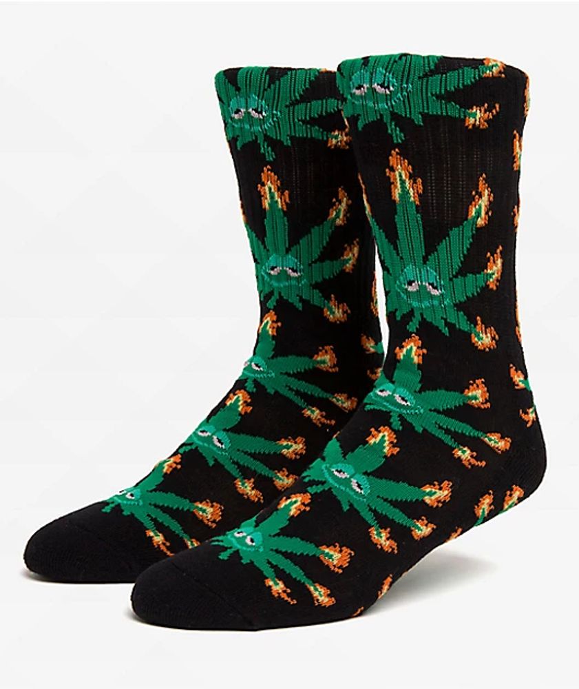 HUF Green Buddy Flame Black Crew Socks | Shop Midtown