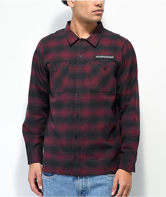 Montage Black, Grey & Red Plaid Flannel Shirt