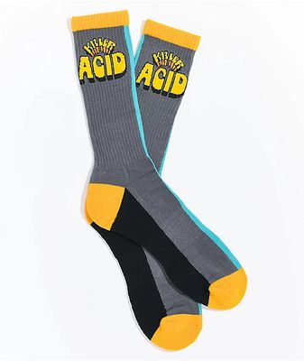 Killer Acid Colorblock Blue, Black, & Yellow Crew Socks