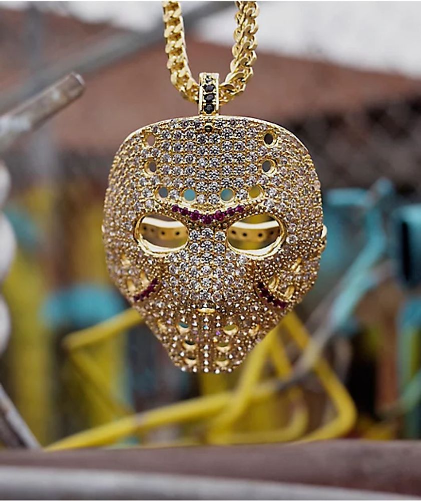 King Ice Hockey Mask 20" Gold Necklace