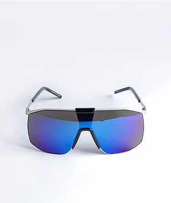 Large Shield Purple, Blue & Silver Frame Sunglasses