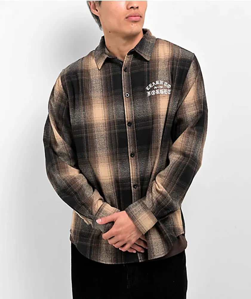 LTF Learn To Forget Old English Brown Flannel Shirt