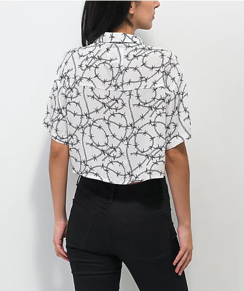 Lurking Class by Sketchy Tank Barbed Wire White Crop Woven Shirt
