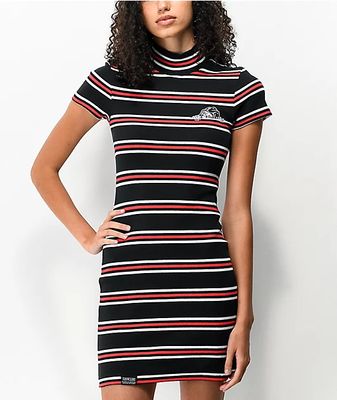 Lurking Class by Sketchy Tank Black, White & Red Stripe Mock Neck Dress