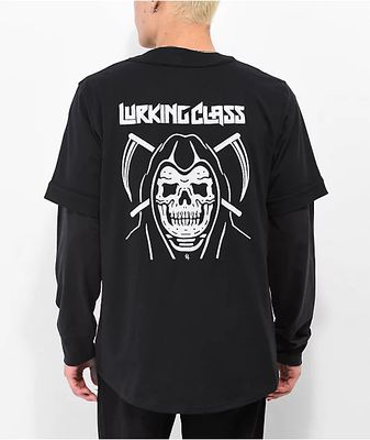 Lurking Class by Sketchy Tank Black & White Pinstripe Baseball Jersey - Men's Size L - Black Unisex Jerseys at Zumiez