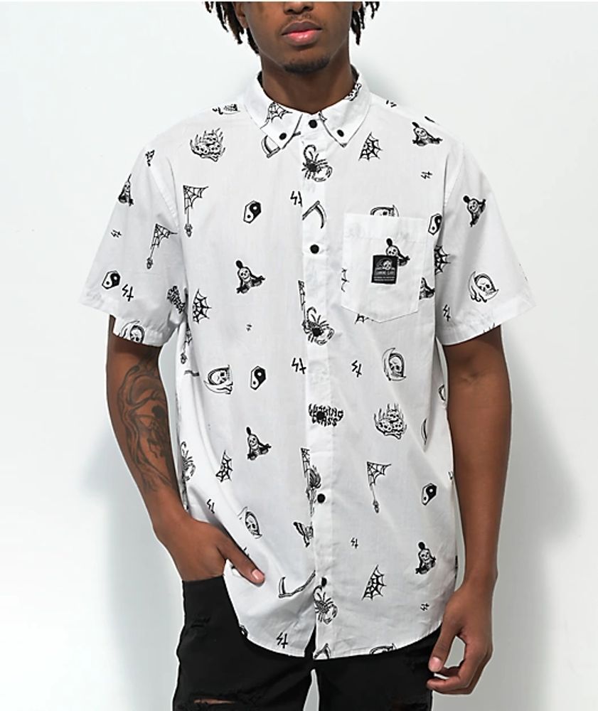 Lurking Class by Sketchy Tank Cry Print Black Short Sleeve Button Up Shirt