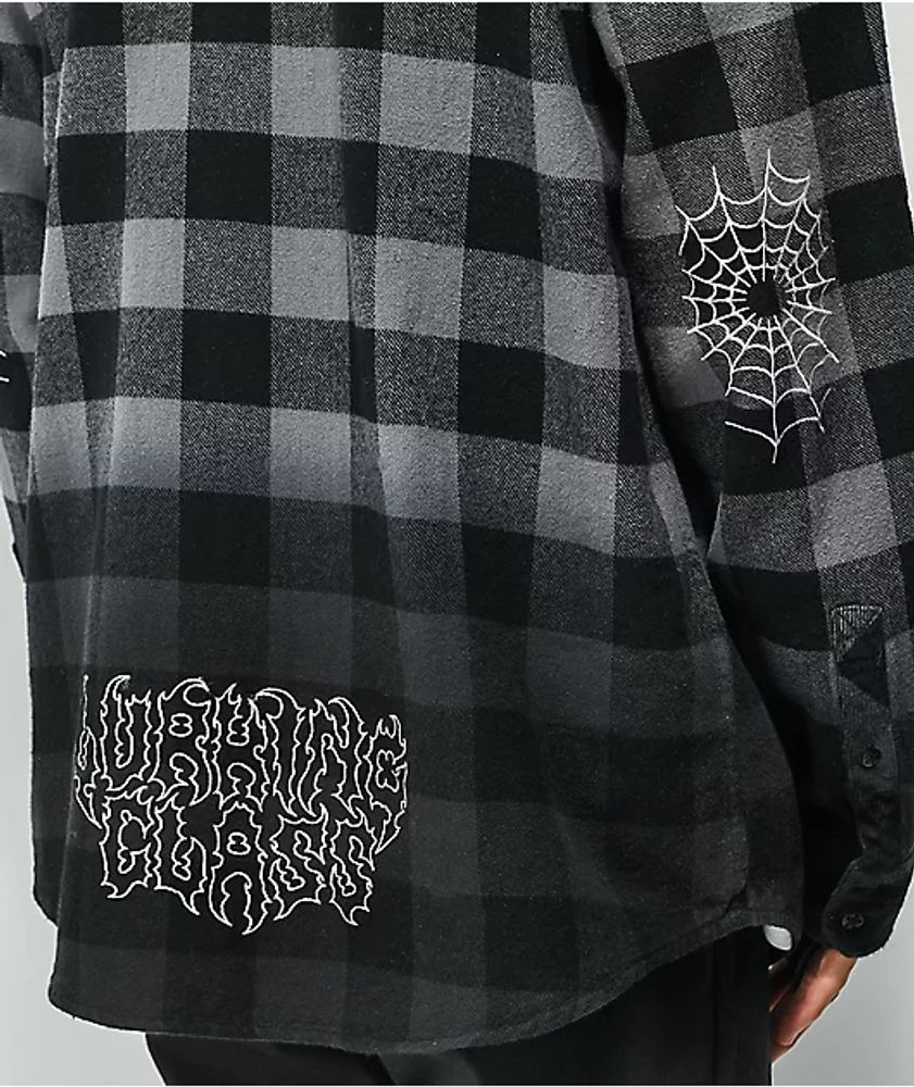Lurking Class by Sketchy Tank Spiderweb Flannel Black & Grey Plaid Hooded
