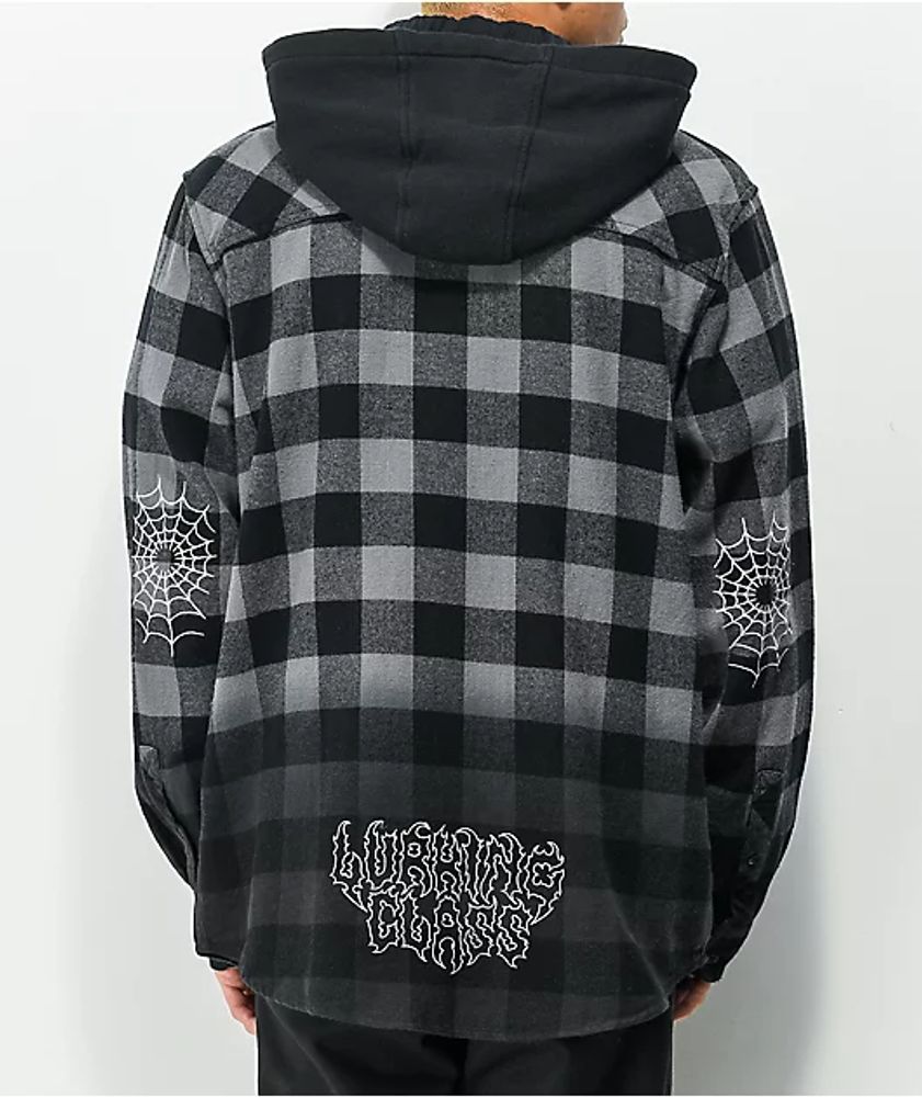 Lurking Class by Sketchy Tank Spiderweb Flannel Black & Grey Plaid Hooded