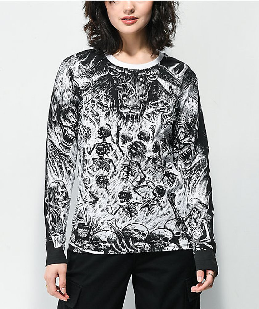 SMU Limited Long Sleeves Shirt 3D Effect Black-White 32443 B