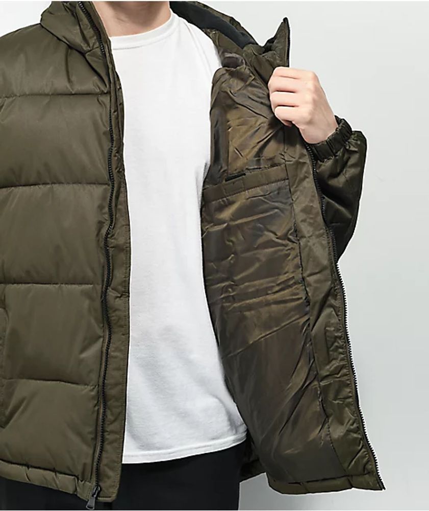 Members Only Classic Olive Green Hooded Puffer Jacket