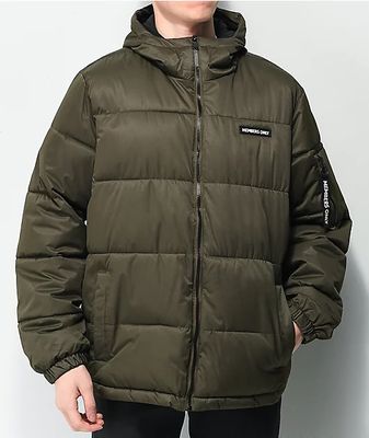 Members Only Classic Olive Green Hooded Puffer Jacket