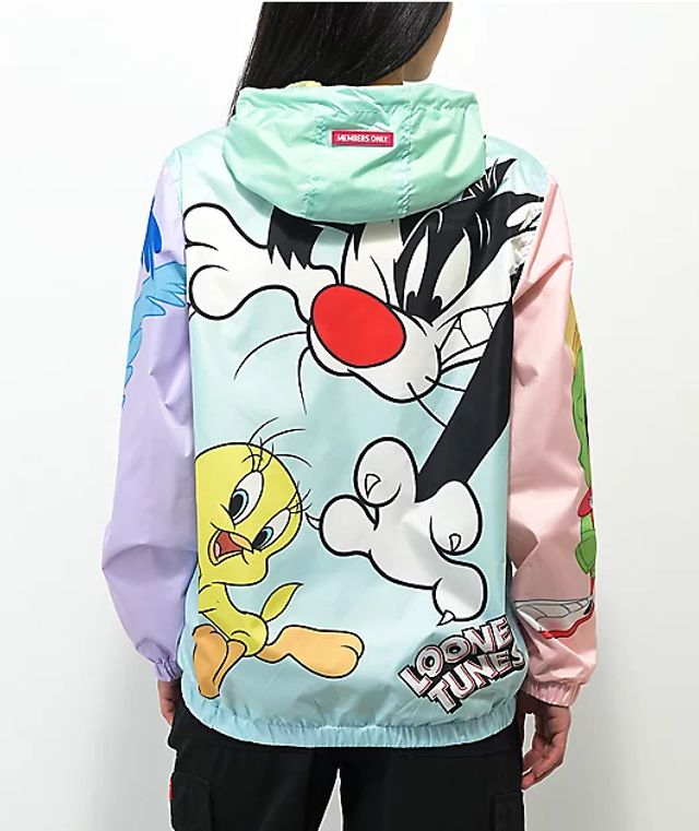 Members Only x Looney Tunes Green Colorblock Hooded Windbreaker Jacket