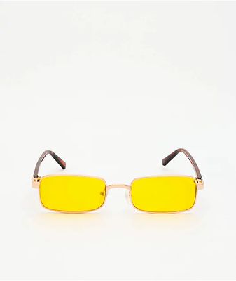 Micro Rectangle Tortoise & Yellow Sunglasses