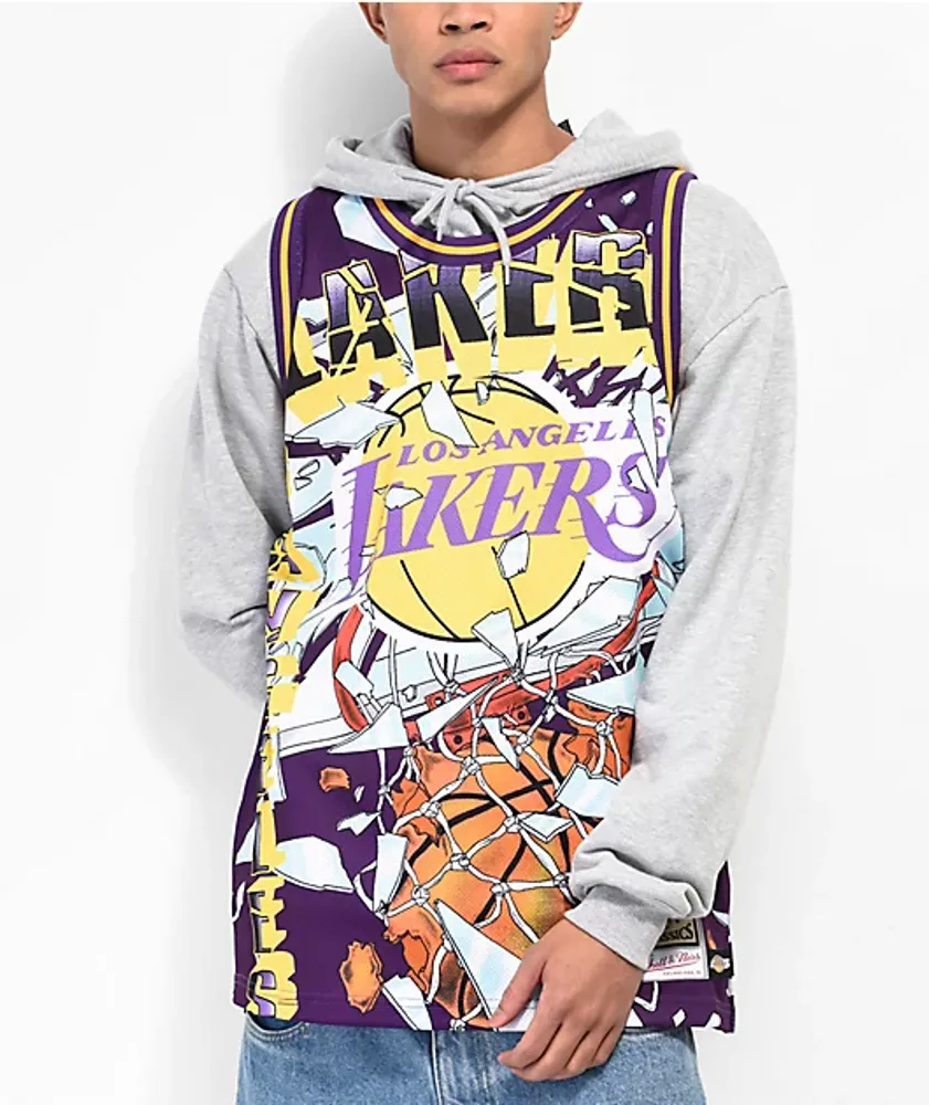 Mitchell & Ness La Lakers Big Face Black & Purple Split Crewneck Sweatshirt