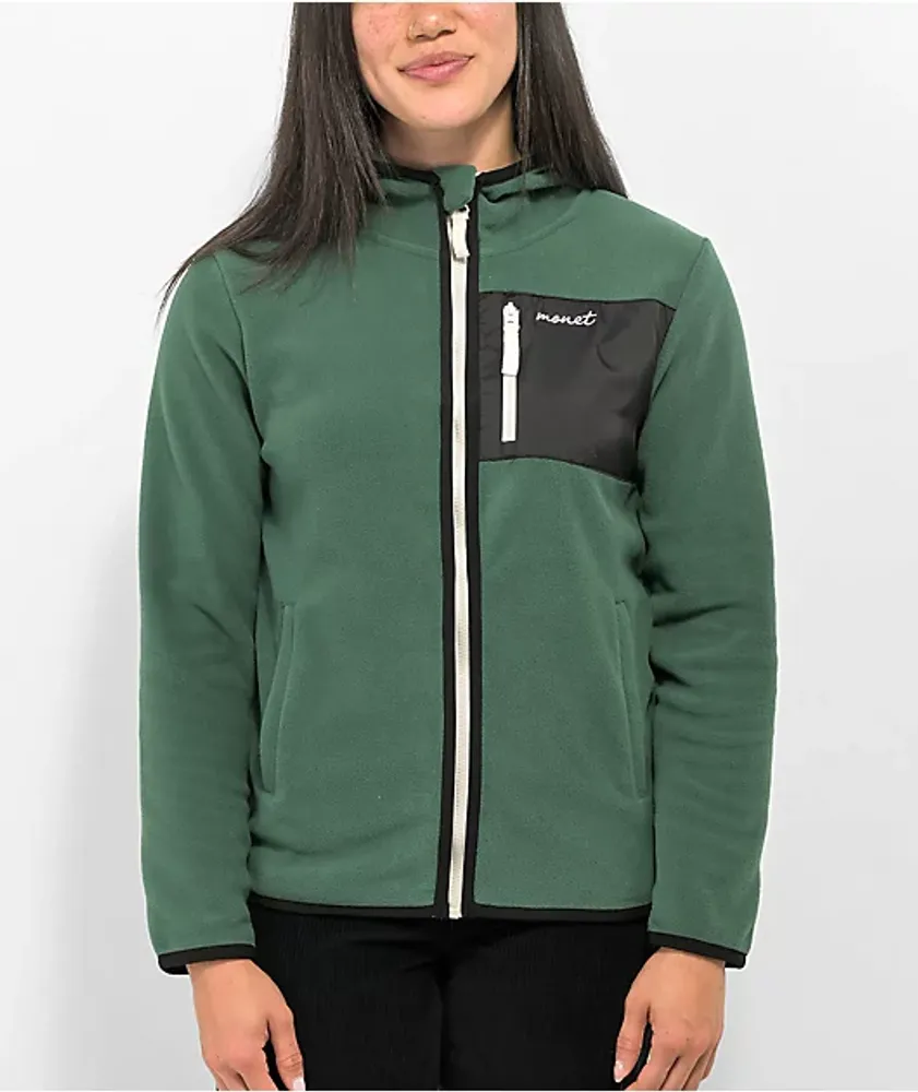 Monet Pozie Green Micro Fleece Quarter Zip Hoodie