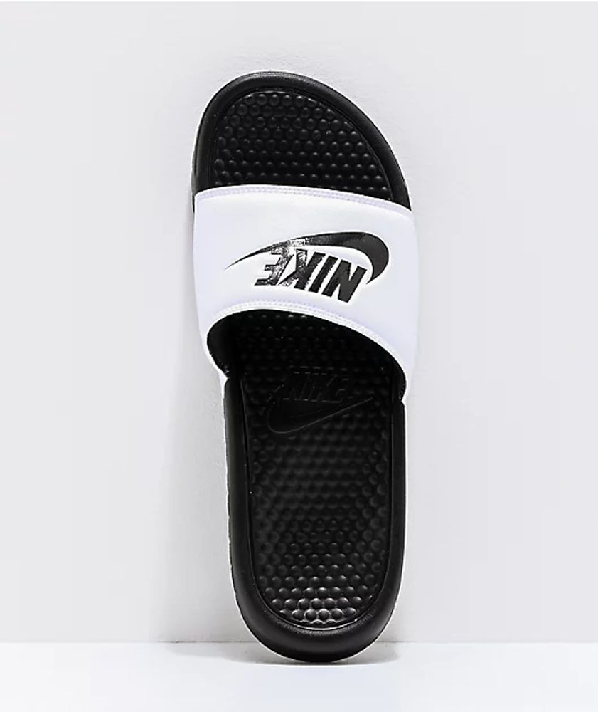 Nike Benassi White & Black Slide Sandals