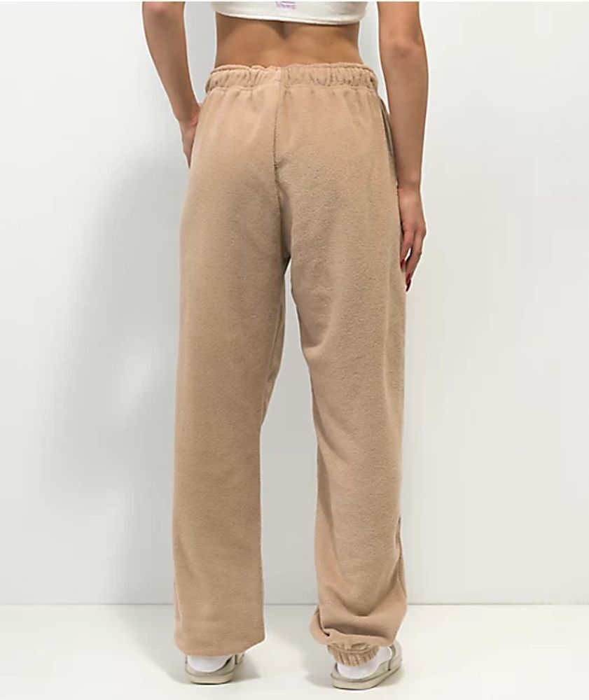 Nike Essentials Plush high-rise cuffed fleece sweatpants in bronze - BROWN, ASOS