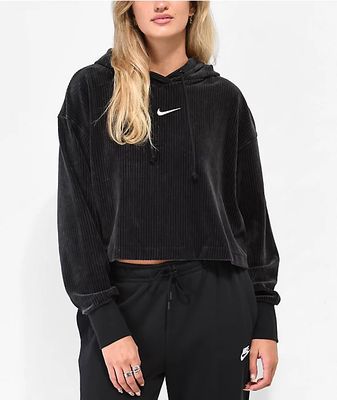 Nike Sportswear Velour Mod Grey Crop Hoodie