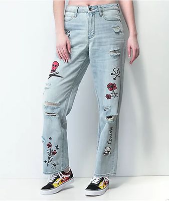 Ninth Hall Sire Printed Light Blue Denim Dad Jeans