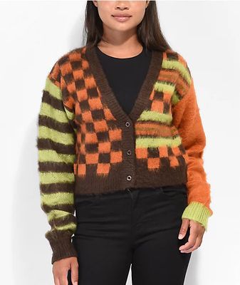 Obey Amber Dark Oak Crop Cardigan Sweater