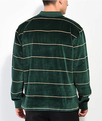 Obey Fete Green Velour Long Sleeve Polo Shirt