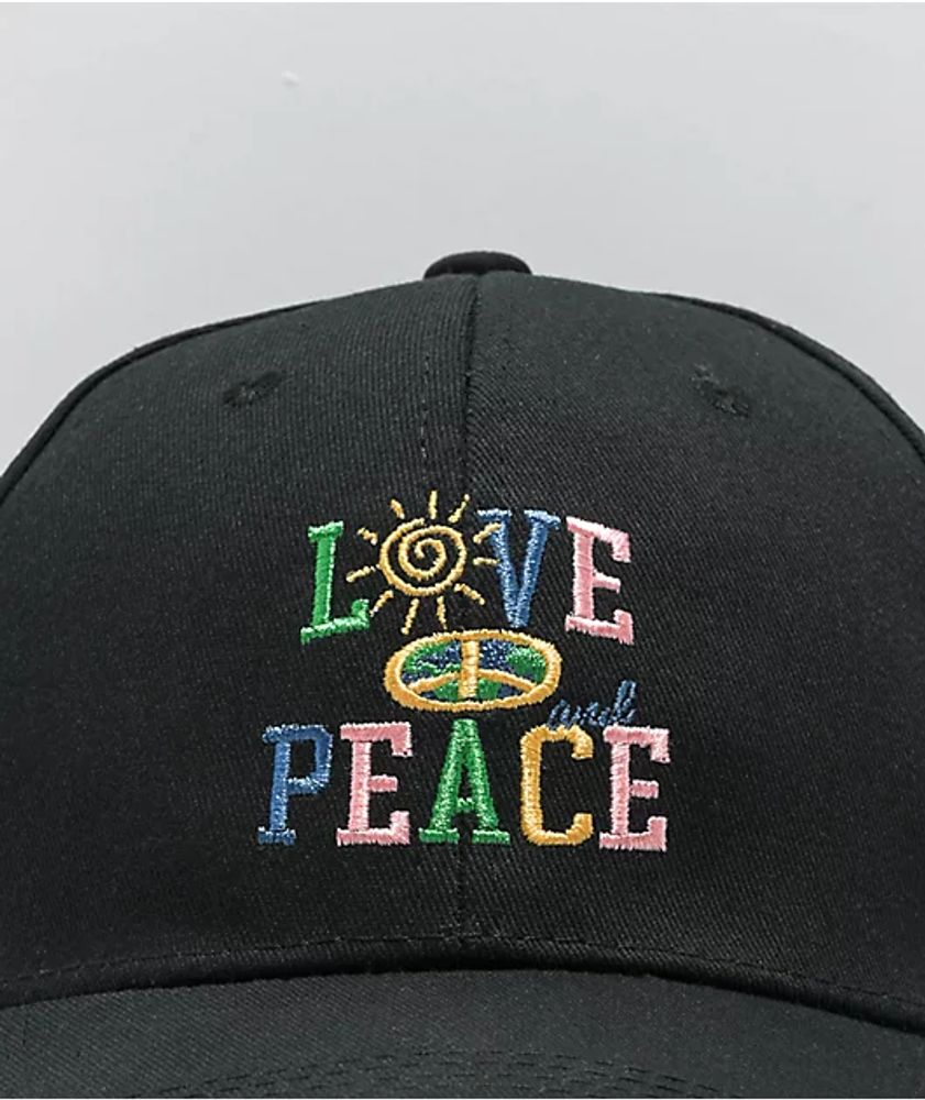 Petals and Peacocks Love And Peace Black Strapback Hat