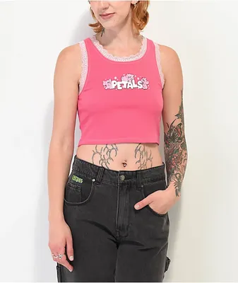 Petals by & Peacocks Elephant Lace Trim Pink Crop Tank Top
