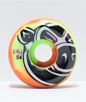 Pig 54mm 101a Green & Orange Swirl Skateboard Wheels