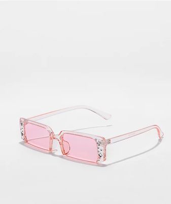 Pink Half Rim Rectangle Sunglasses