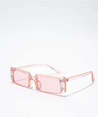 Pink Rectangle Bling Sunglasses