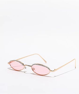 Pink Tiny Round Bling Sunglasses
