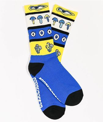Psockadelic Musheye Blue & Yellow Crew Socks