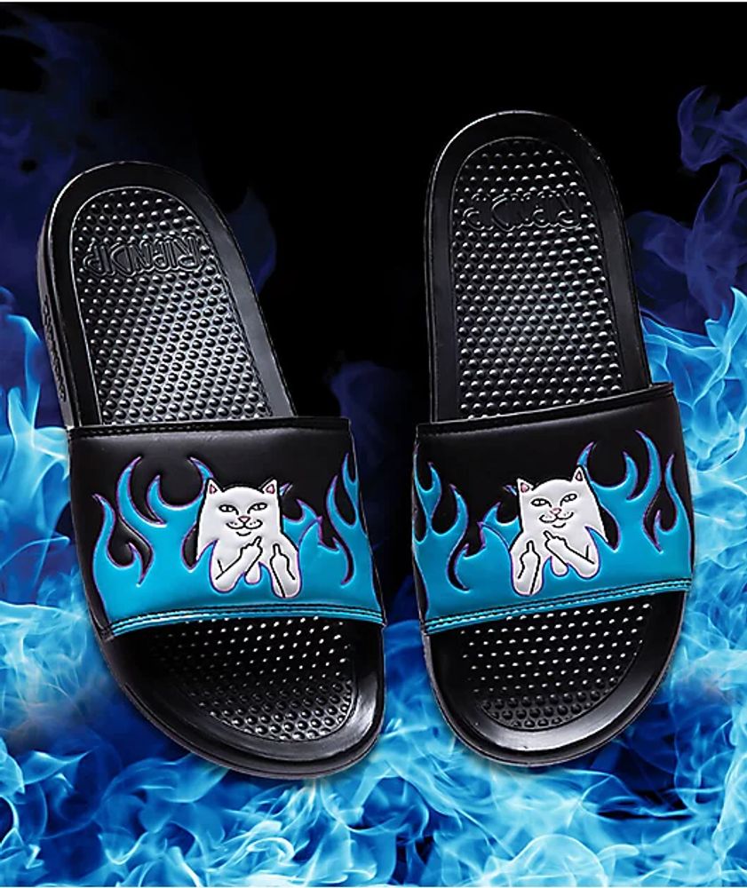 RIPNDIP Lord Nermal Black u0026 Blue Flame Slide Sandals | Mall of America®