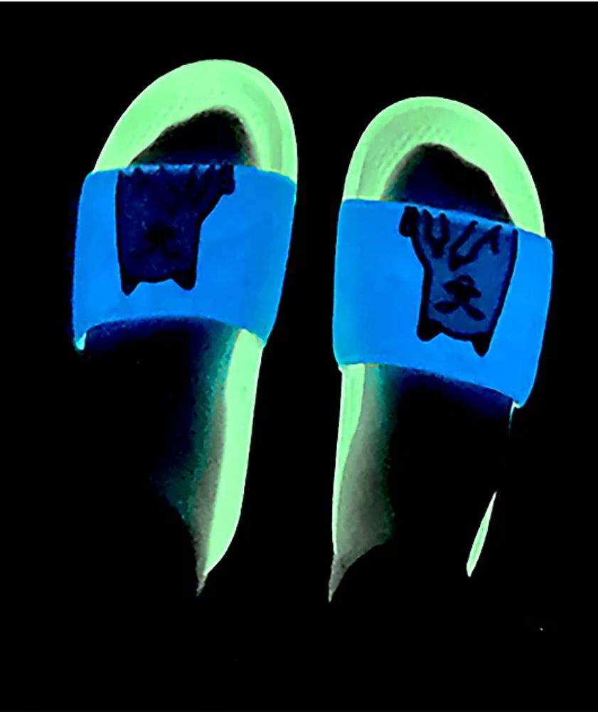 RIPNDIP Lord Nermal UV Glow Blue White Slide Sandals