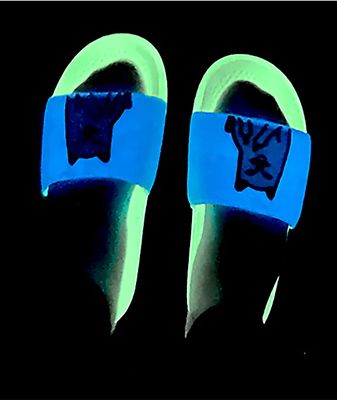 RIPNDIP Lord Nermal UV Glow Blue White Slide Sandals