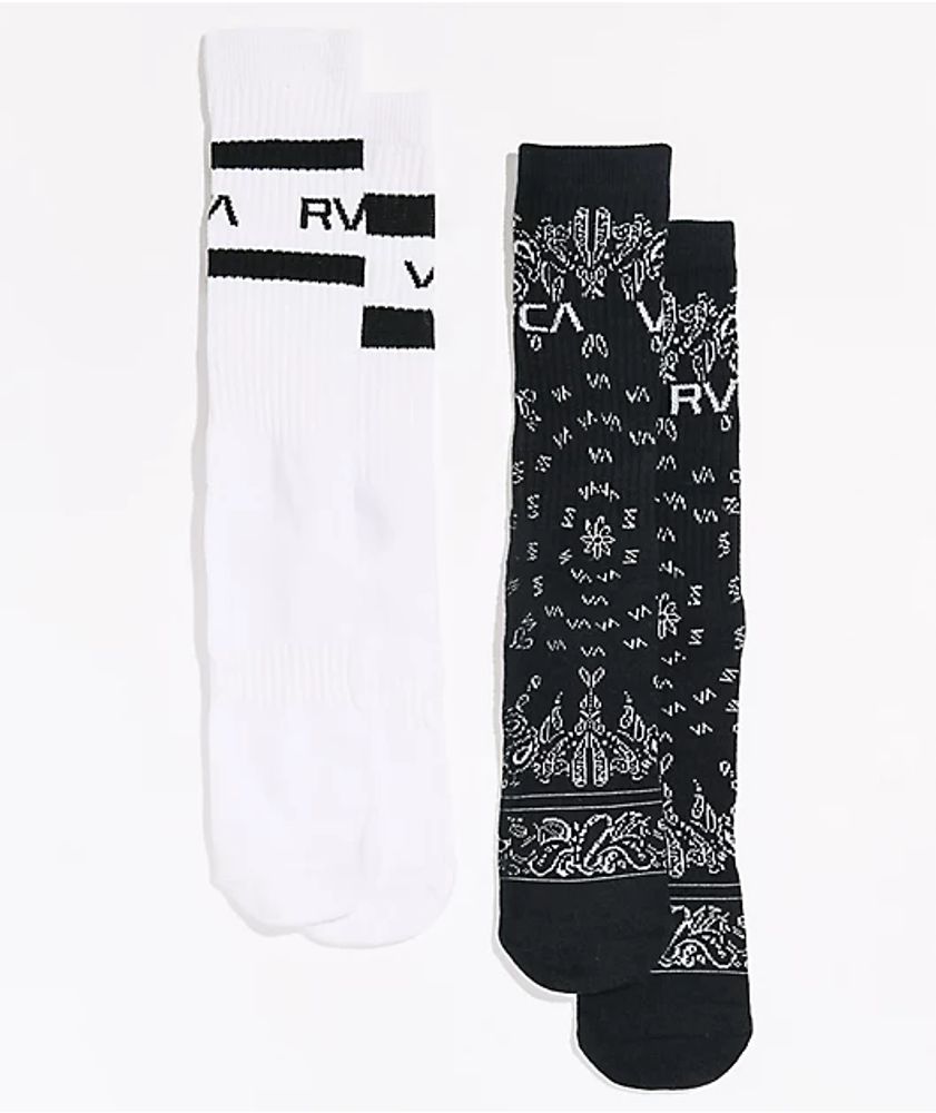 RVCA Bandana Black & White 2-Pack Crew Socks