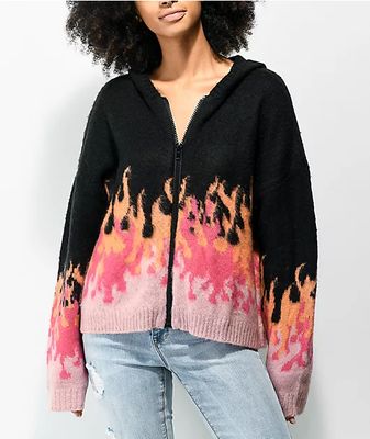 Ragged Jeans Enlightened Black & Pink Hooded Zip Sweater