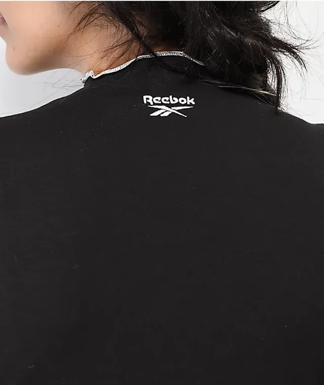 Reebok Classics Sparkle Black & White Raglan Crop T-Shirt