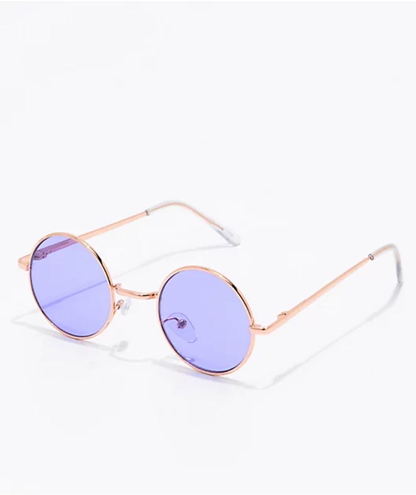 Rose Gold & Purple Round Sunglasses