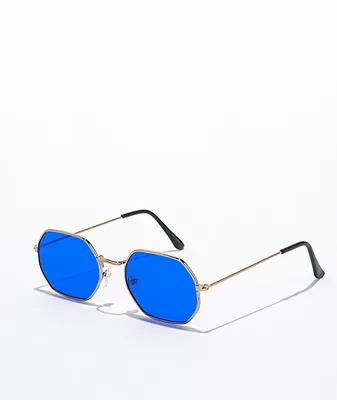 Round Hex Gold & Blue Sunglasses