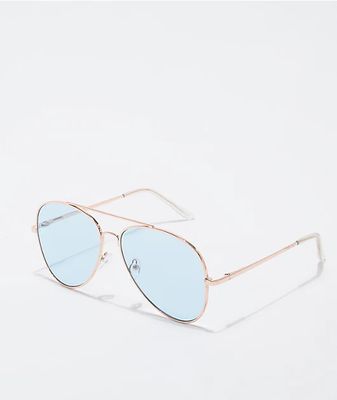 Round Silver & Blue Aviator Sunglasses