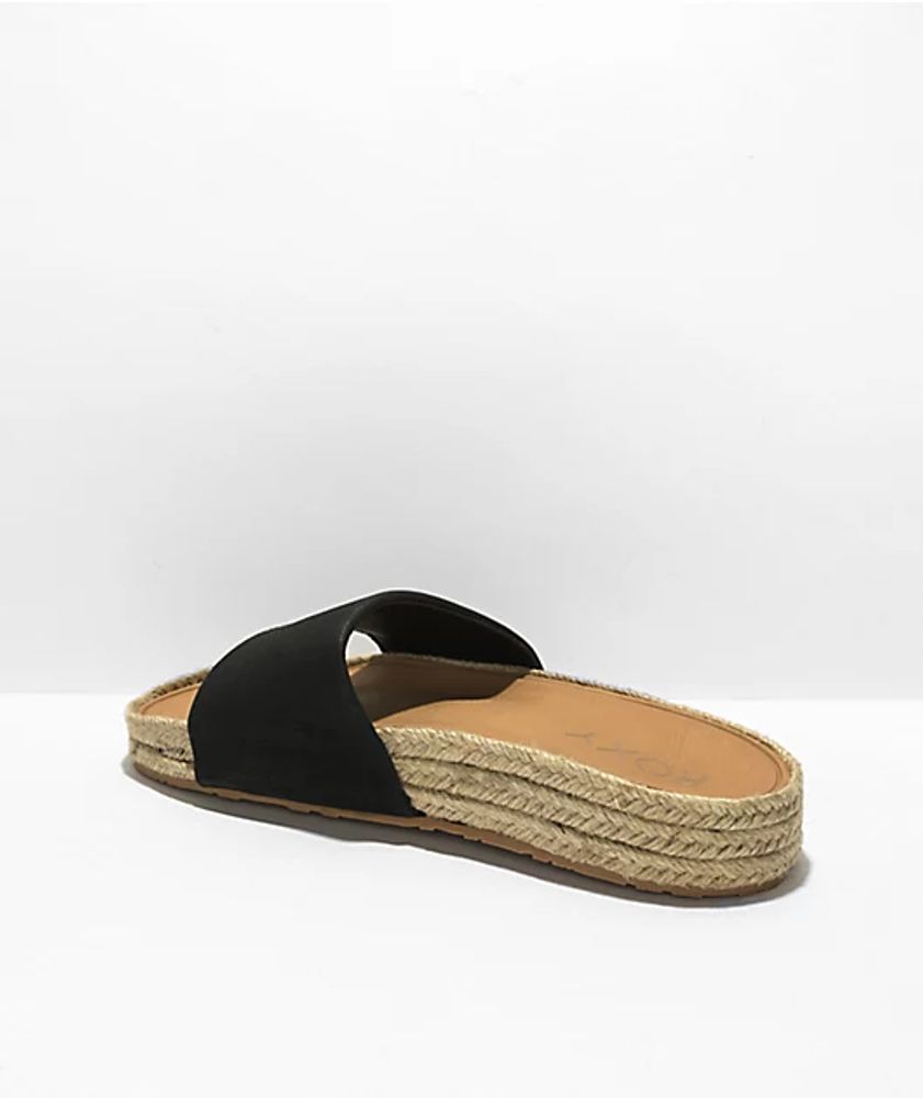 Roxy Slippy Espadrille Black Slide Sandals