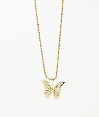 Saint Midas Butterfly Yellow Gold 22" Rope Chain Necklace