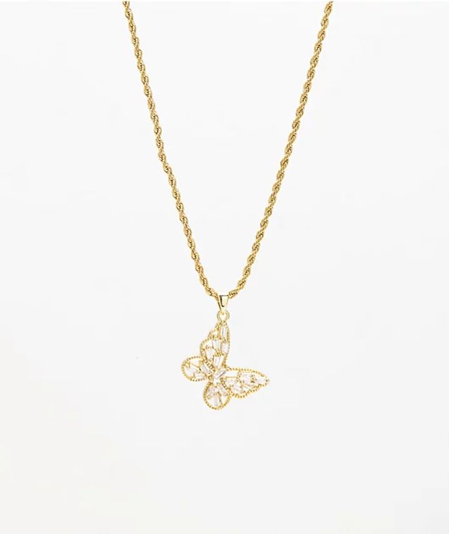 Saint Midas Butterfly Yellow Gold 22 Rope Chain Necklace