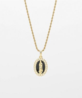 Saint Midas Obsidian Mother Mary 20" Gold Necklace