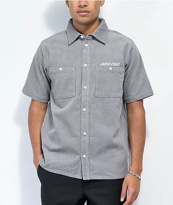 Santa Cruz Grey Corduroy Short Sleeve Button Up Shirt